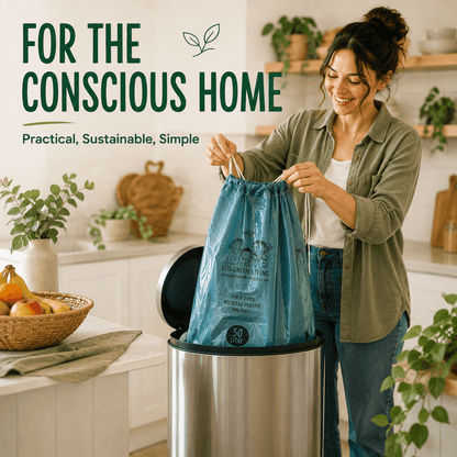 50L Recycled Plastic Drawstring Bag | 1 Roll of 20 Bags | Eco Green Living - EcoGreenLiving
