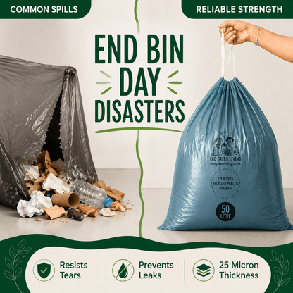 50L Recycled Plastic Drawstring Bag | 1 Roll of 20 Bags | Eco Green Living - EcoGreenLiving
