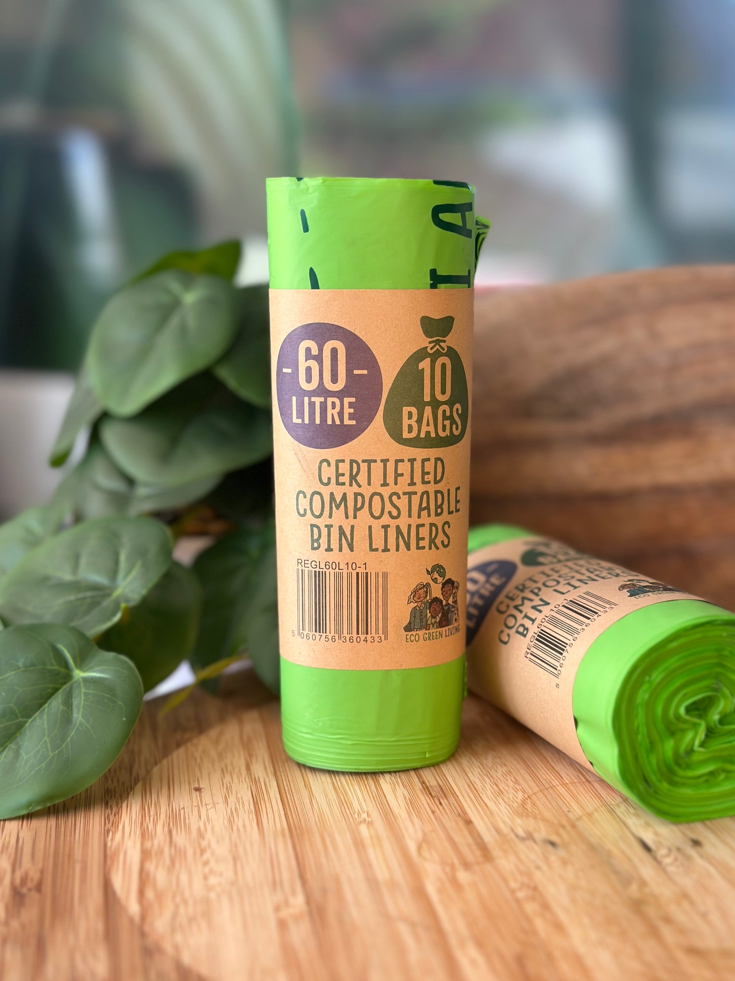 60L Compostable Waste Bags | 1 Roll of 10 Bags | Eco Green Living