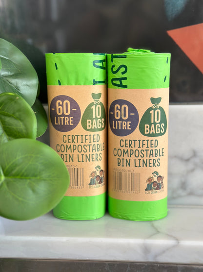 60L Compostable Waste Bags | 1 Roll of 10 Bags | Eco Green Living