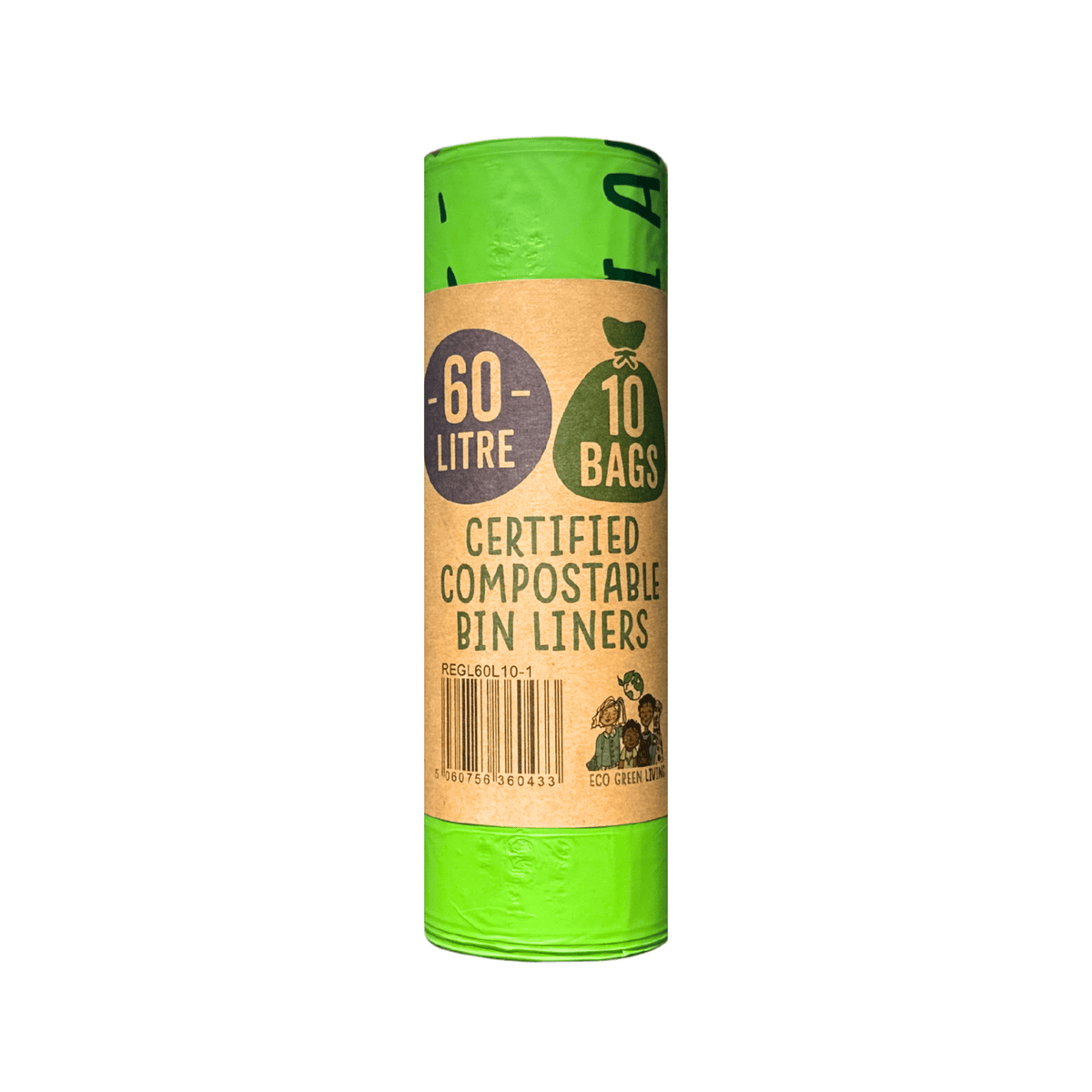 60L Compostable Waste Bags | 1 Roll of 10 Bags | Eco Green Living - EcoGreenLiving