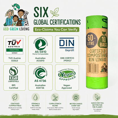 60L Compostable Waste Bags | 1 Roll of 10 Bags | Eco Green Living - EcoGreenLiving