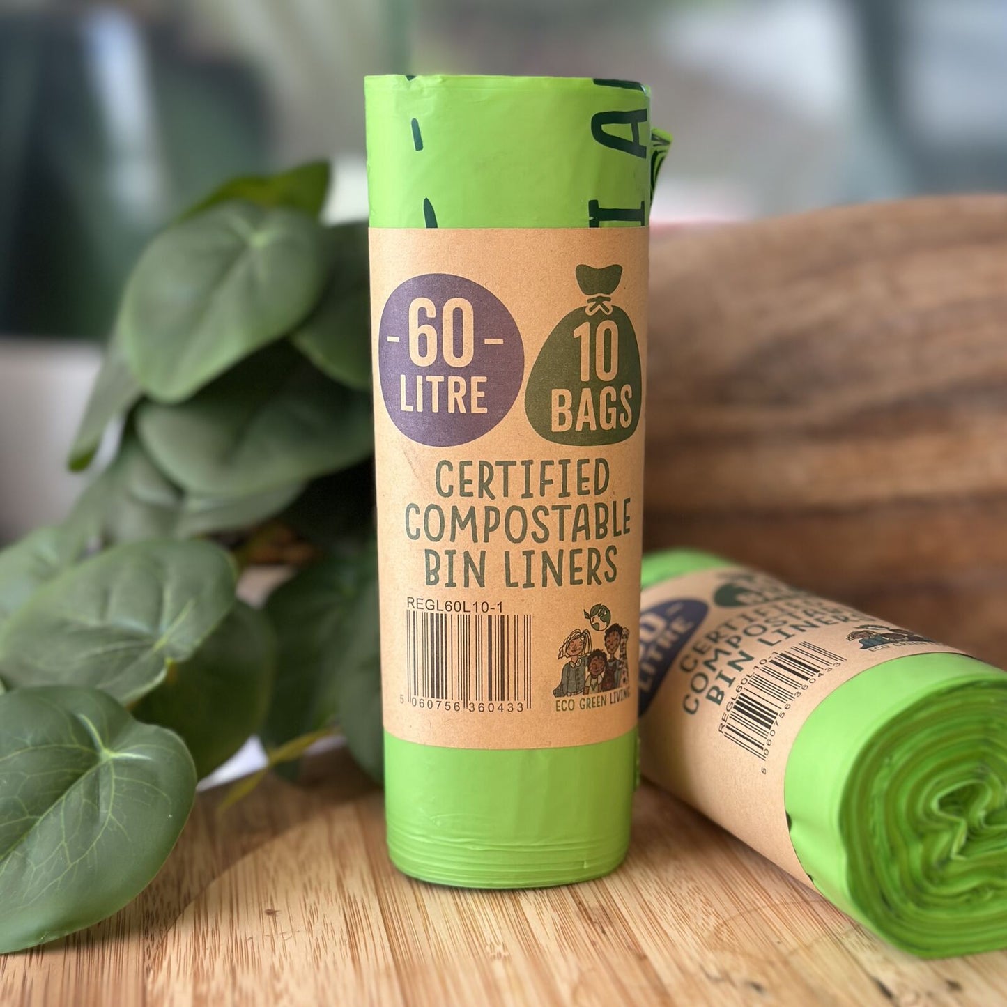 60L Compostable Waste Bags | 1 Roll of 10 Bags | Eco Green Living - EcoGreenLiving