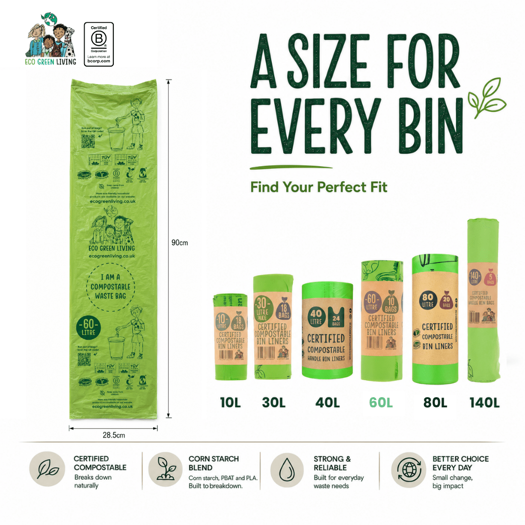 60L Compostable Waste Bags | 1 Roll of 10 Bags | Eco Green Living - EcoGreenLiving