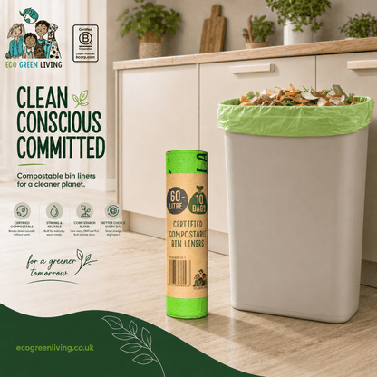 60L Compostable Waste Bags | 1 Roll of 10 Bags | Eco Green Living - EcoGreenLiving