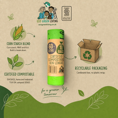 60L Compostable Waste Bags | 1 Roll of 10 Bags | Eco Green Living - EcoGreenLiving