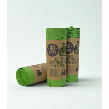 60L Compostable Waste Bags | 1 Roll of 10 Bags | Eco Green Living - EcoGreenLiving
