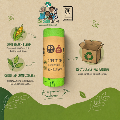 80L Bin Liners | 2 Roll of 20 Bags | Eco Green Living