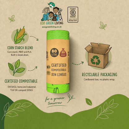 80L Bin Liners | 1 Roll of 20 Bags | Eco Green Living - EcoGreenLiving
