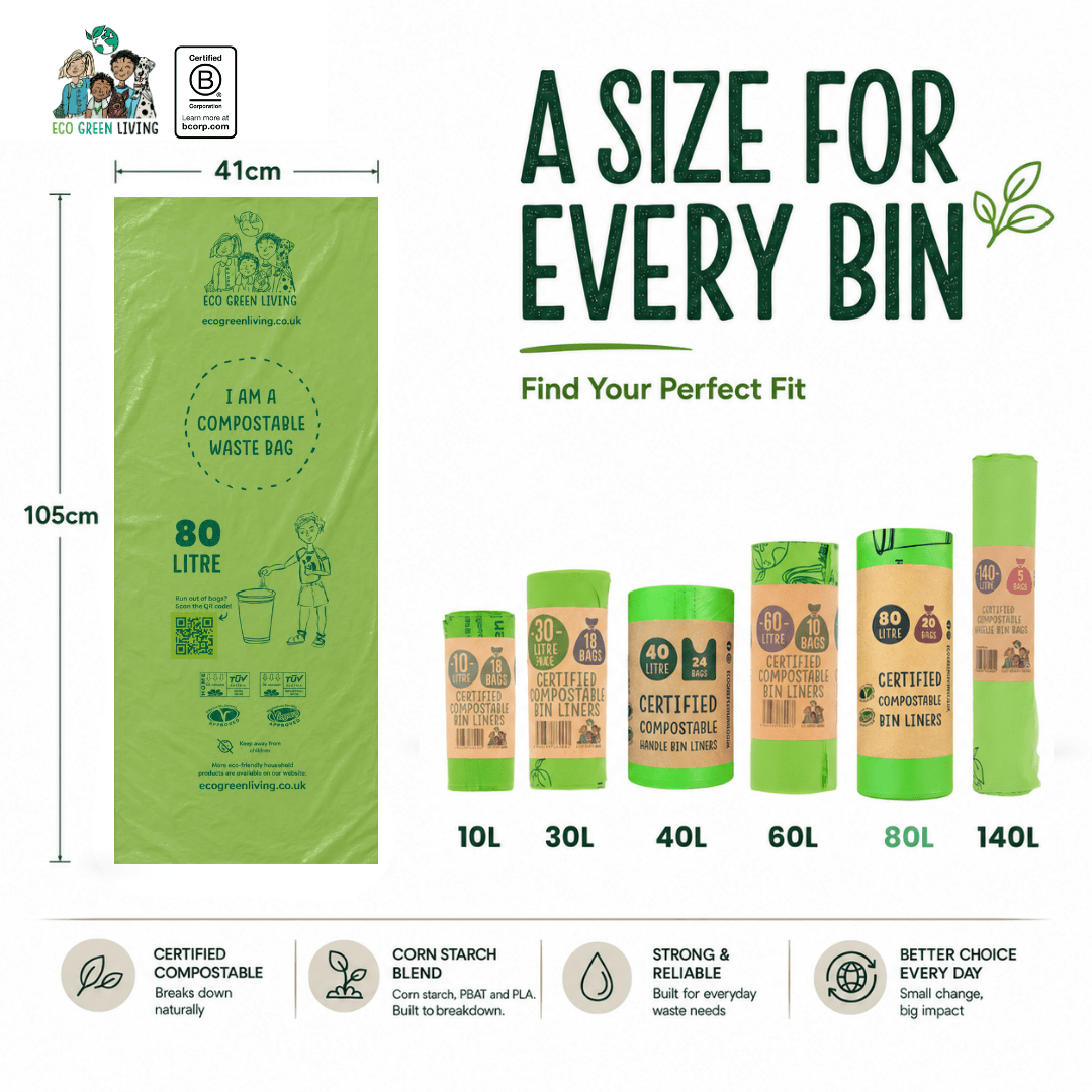 80L Bin Liners | 1 Roll of 20 Bags | Eco Green Living - EcoGreenLiving