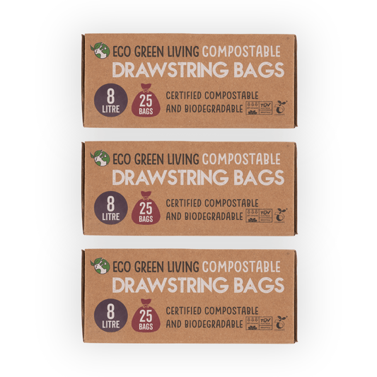 8L Draw string compostable bags (25) x 3, 75 bags - EcoGreenLiving