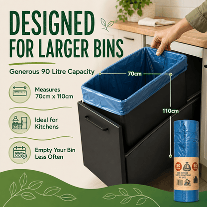 90L Recycled Plastic Drawstring Bag |1 Roll of 15Bags | Eco Green Living - EcoGreenLiving