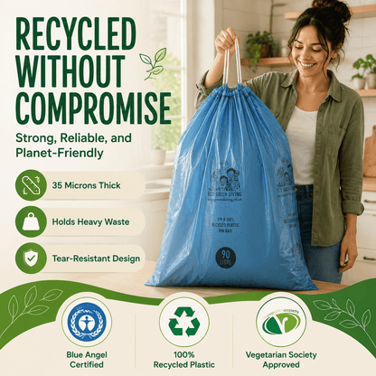 90L Recycled Plastic Drawstring Bag |1 Roll of 15Bags | Eco Green Living - EcoGreenLiving