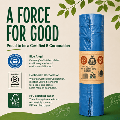 90L Recycled Plastic Drawstring Bag |1 Roll of 15Bags | Eco Green Living - EcoGreenLiving