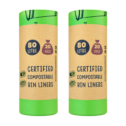 80L Bin Liners | 2 Roll of 20 Bags | Eco Green Living