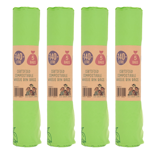 Sacs poubelle à roulettes compostables de 140 litres | 1 rouleau de 3 sachets | Vie éco-verte
