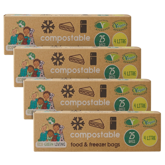 4 Litre Certified Compostable Food & Freezer Bags (25 bags) X 4