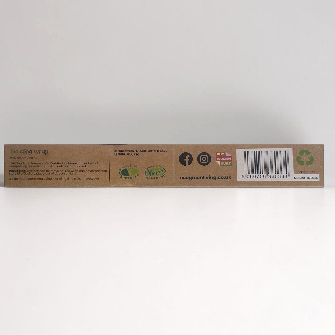Compostable Cling Film - Zero Plastic - Recycled Packaging - 1 x 30m roll - EcoGreenLiving