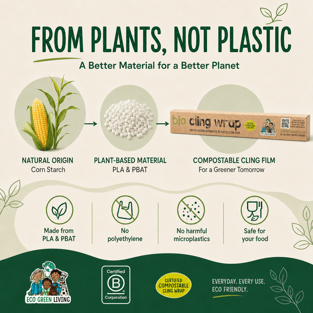 Compostable Cling Film - Zero Plastic - Recycled Packaging - 1 x 30m roll - EcoGreenLiving