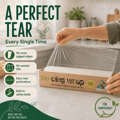 Compostable Cling Film - Zero Plastic - Recycled Packaging - 1 x 30m roll - EcoGreenLiving