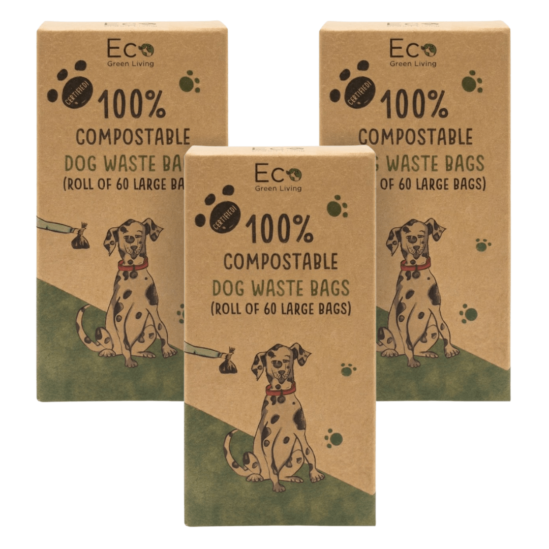 Compostable Dog Waste Bags - EGL - 3 x 4 Rolls of 15 Bags - 180 Bags - EcoGreenLiving