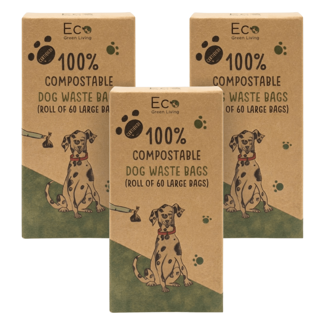Compostable Dog Waste Bags - EGL - 3 x 4 Rolls of 15 Bags - 180 Bags - EcoGreenLiving