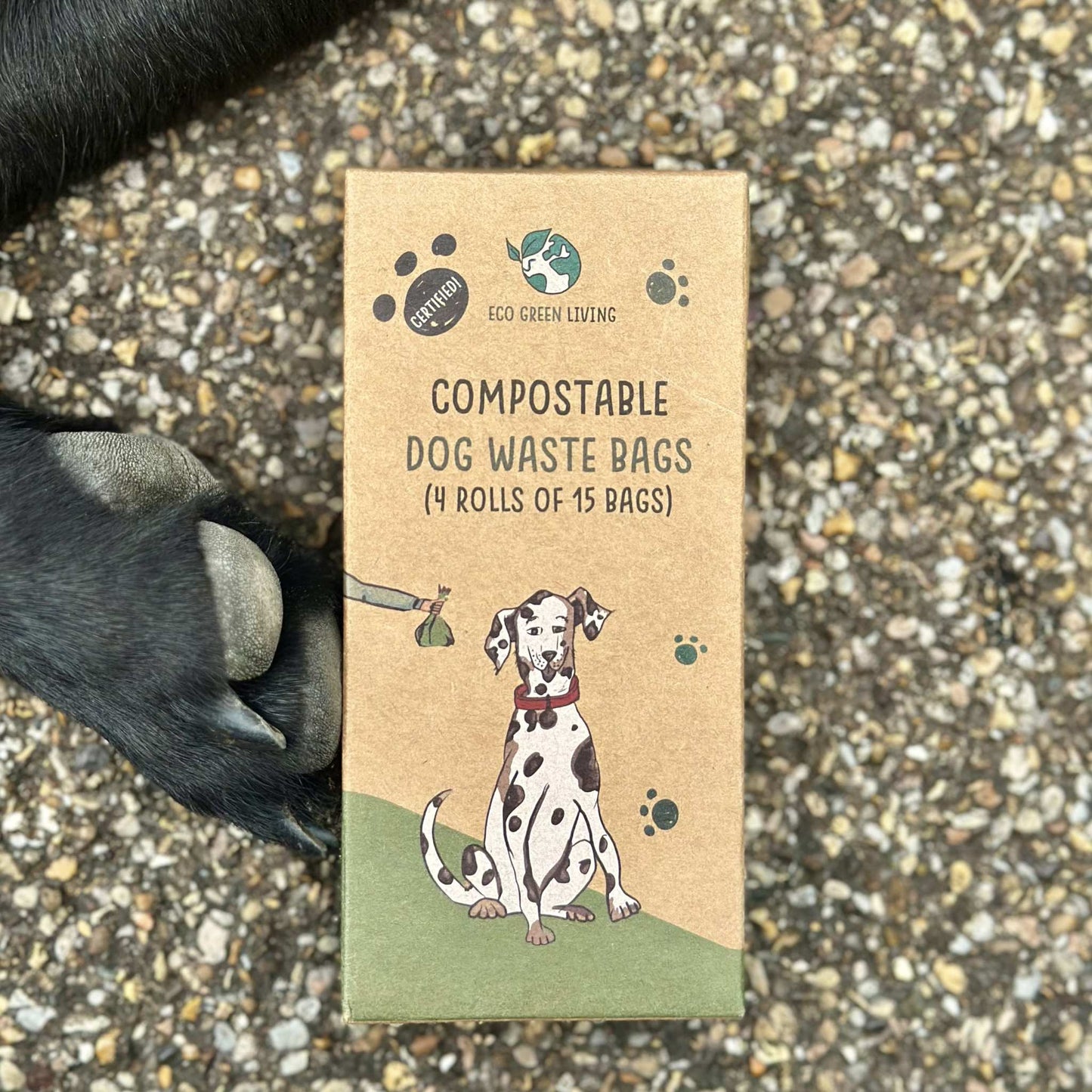 Compostable Dog Waste Bags - EGL - 4 Rolls of 15 Bags - 60 Bags - EcoGreenLiving