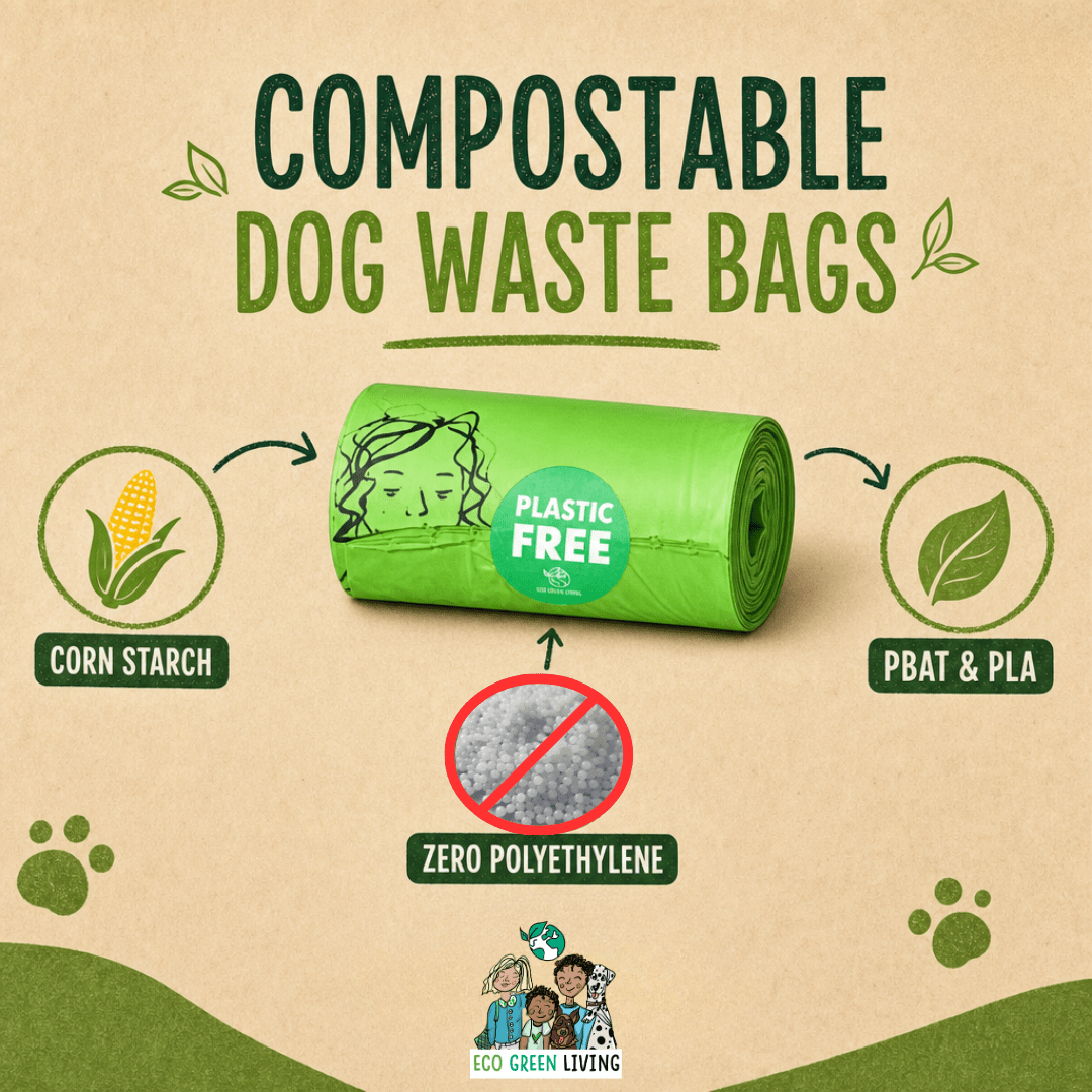 Compostable Dog Waste Bags - EGL - 4 Rolls of 15 Bags - 60 Bags - EcoGreenLiving