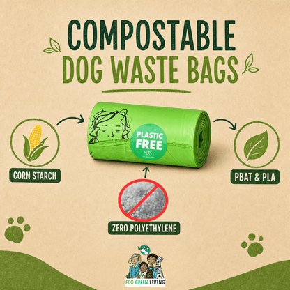 Compostable Dog Waste Bags - EGL - 4 Rolls of 15 Bags - 60 Bags - EcoGreenLiving