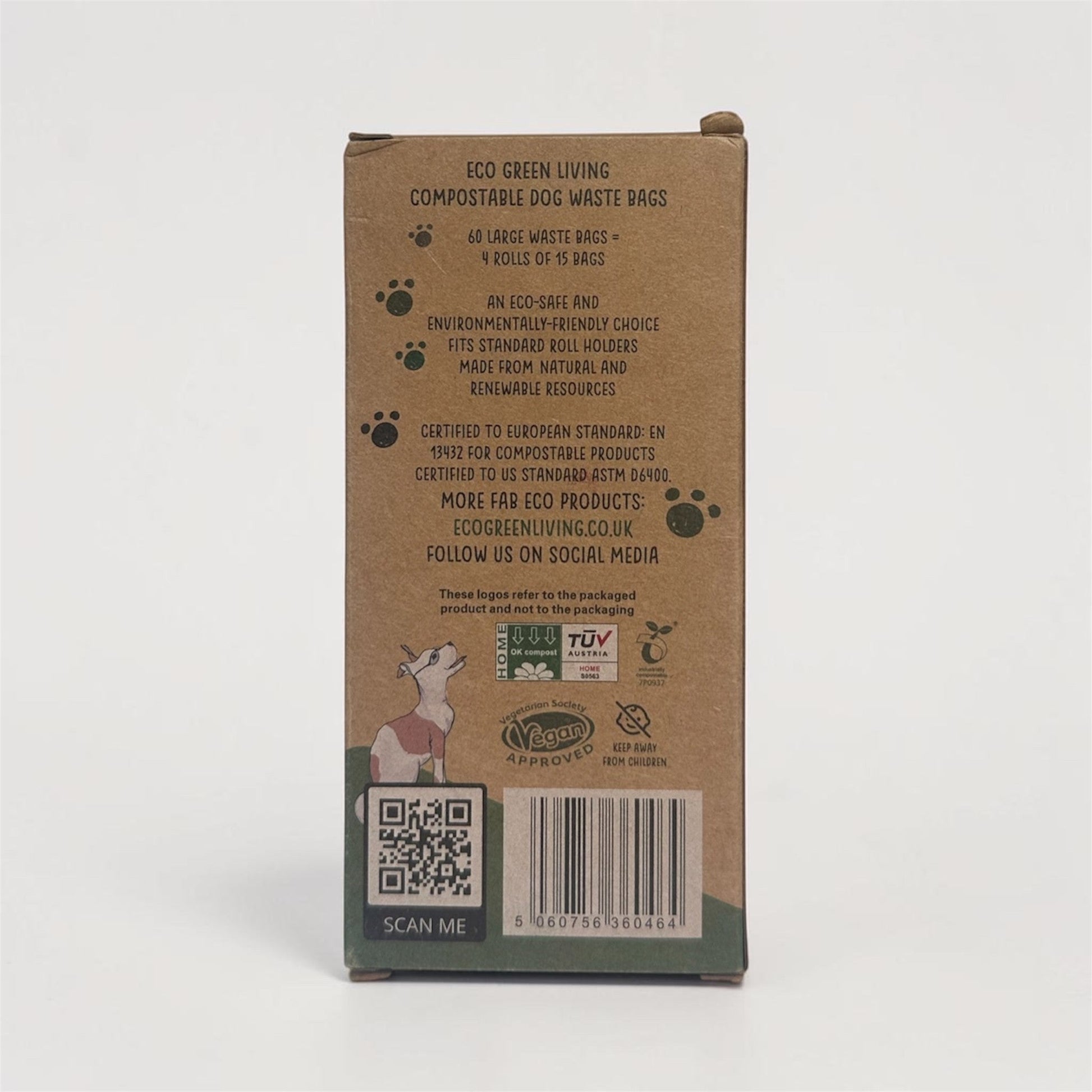 Compostable Dog Waste Bags - EGL - 4 Rolls of 15 Bags - 60 Bags - EcoGreenLiving