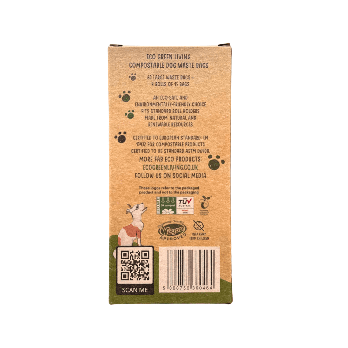 Compostable Dog Waste Bags - EGL - 4 Rolls of 15 Bags - 60 Bags - EcoGreenLiving