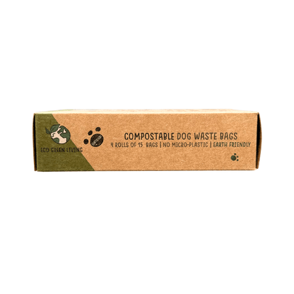 Compostable Dog Waste Bags - EGL - 4 Rolls of 15 Bags - 60 Bags - EcoGreenLiving