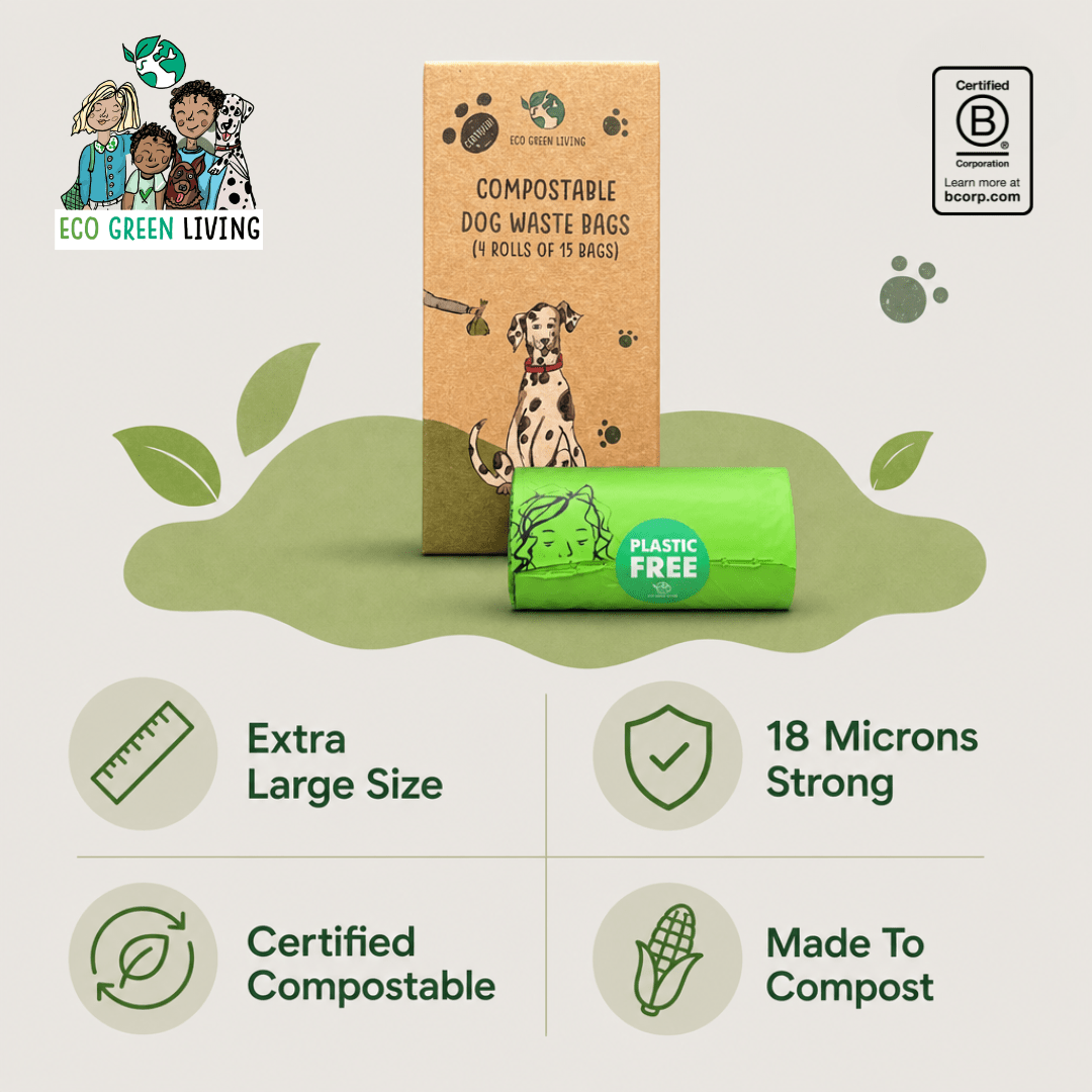 Compostable Dog Waste Bags - EGL - 4 Rolls of 15 Bags - 60 Bags - EcoGreenLiving