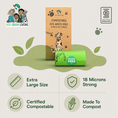 Compostable Dog Waste Bags - EGL - 4 Rolls of 15 Bags - 60 Bags - EcoGreenLiving