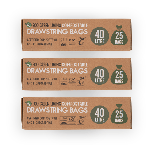 Compostable Drawstring Bin Bags | 40 Litre (25 bags) x 3 - EcoGreenLiving