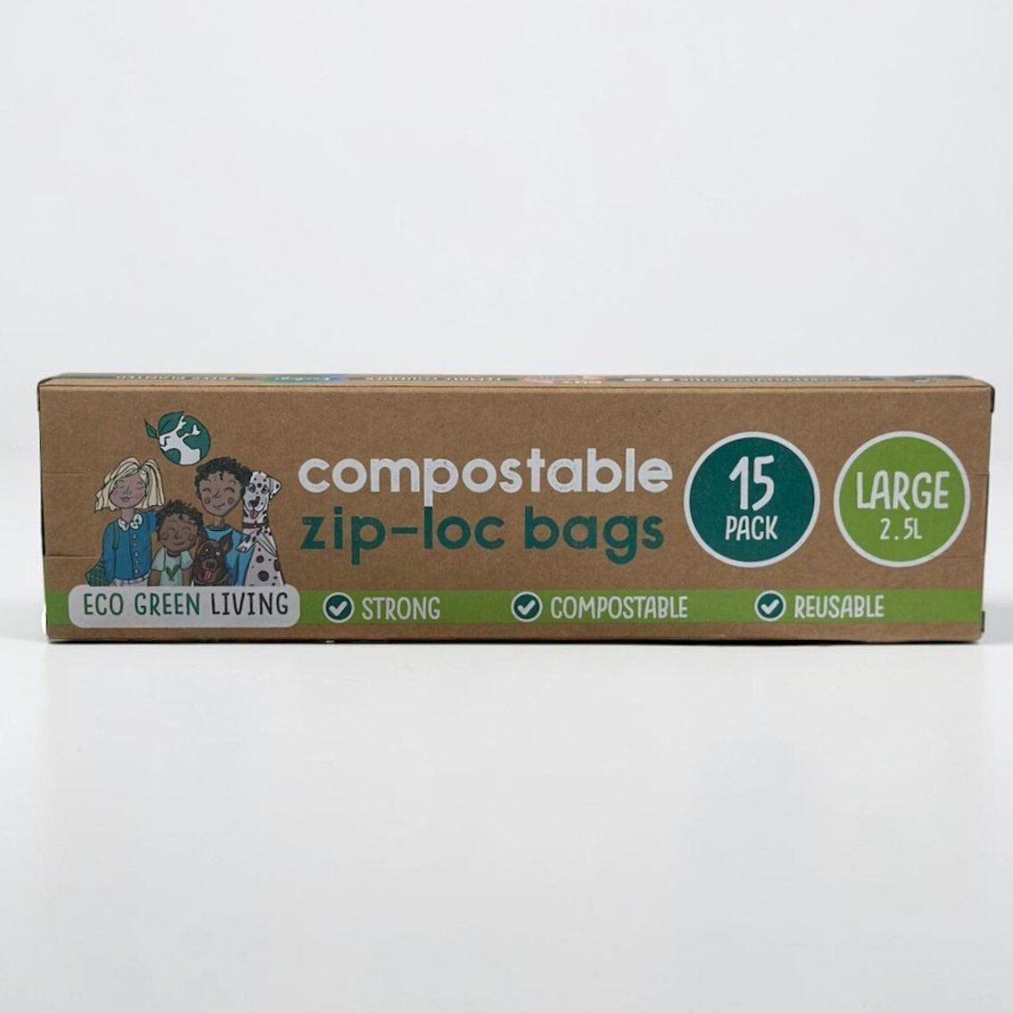 Compostable Resealable Zip lock Bags Large | 2.5 Litre (15 bags) - EcoGreenLiving