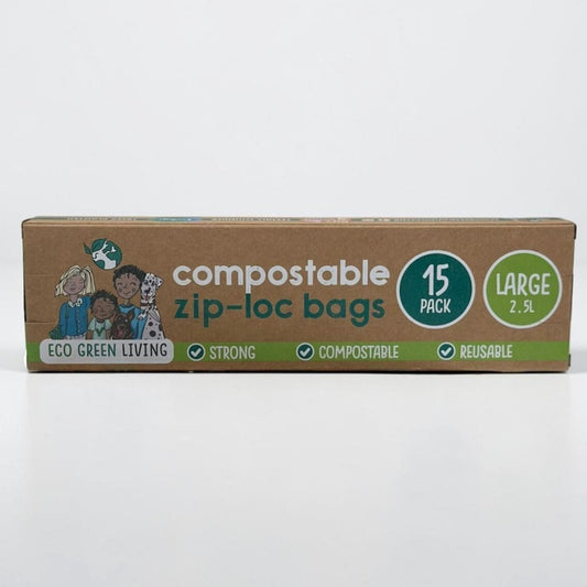 Compostable Resealable Zip lock Bags Large | 2.5 Litre (15 bags) - EcoGreenLiving