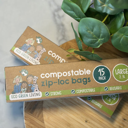 Compostable Resealable Zip lock Bags Large | 2.5 Litre (15 bags) - EcoGreenLiving