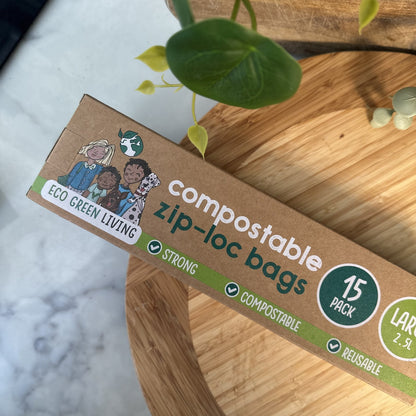 Compostable Resealable Zip lock Bags Large | 2.5 Litre (15 bags) - EcoGreenLiving