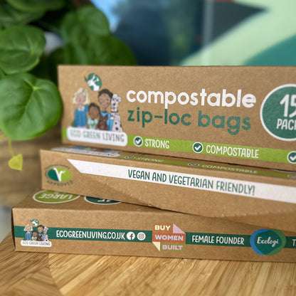 Compostable Resealable Zip lock Bags Large | 2.5 Litre (15 bags) - EcoGreenLiving
