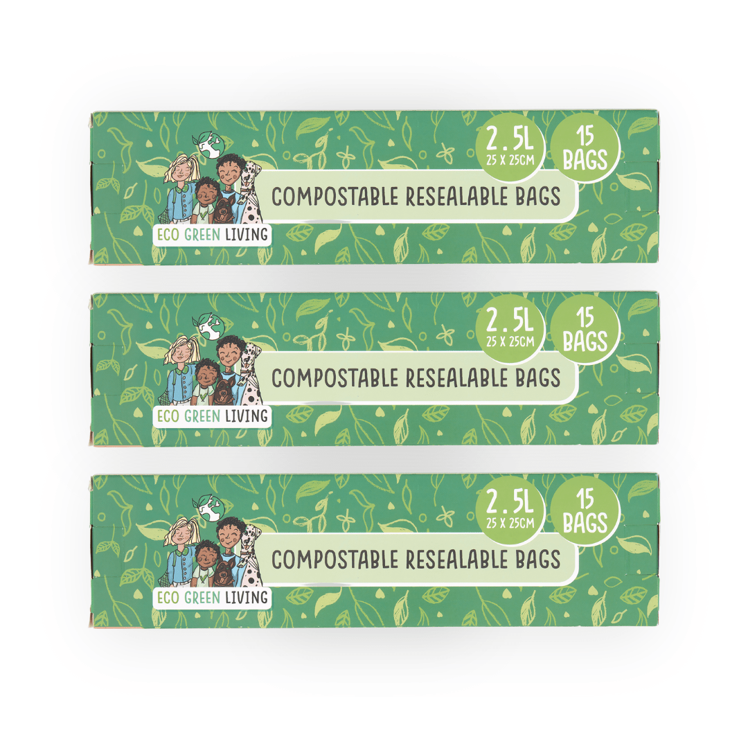 Compostable Resealable Zip lock Bags Large | 2.5 Litre | 3 Packs | (45 bags) - EcoGreenLiving