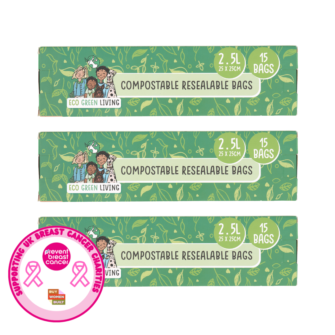Compostable Resealable Zip lock Bags Large | 2.5 Litre | 3 Packs | (45 bags) - EcoGreenLiving