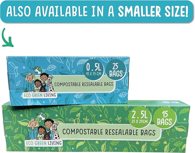 Compostable Resealable Zip lock Bags Large | 2.5 Litre (60 bags) - EcoGreenLiving