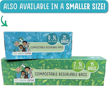 Compostable Resealable Zip lock Bags Large | 2.5 Litre (60 bags) - EcoGreenLiving