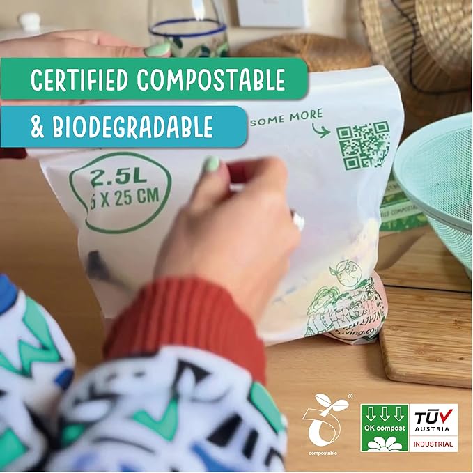Compostable Resealable Zip lock Bags Large | 2.5 Litre (60 bags) - EcoGreenLiving