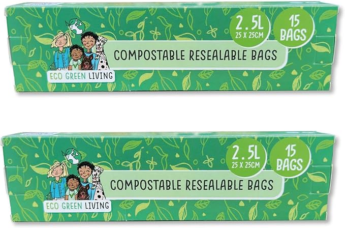 Compostable Resealable Zip lock Bags Large | 2.5 Litre (60 bags) - EcoGreenLiving