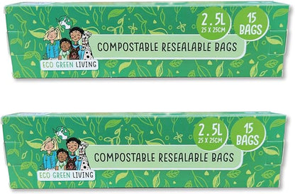 Compostable Resealable Zip lock Bags Large | 2.5 Litre (60 bags) - EcoGreenLiving