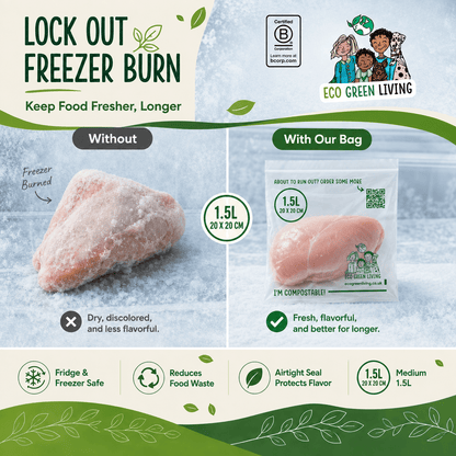 Compostable Resealable Zip Lock Bags Medium | 1.5 Litre (80 bags) (4 Packs) - EcoGreenLiving