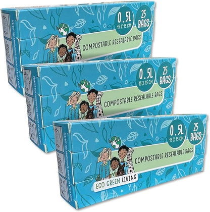 Compostable Resealable Zip lock Bags Small | 0.5 Litre (75 bags) - EcoGreenLiving