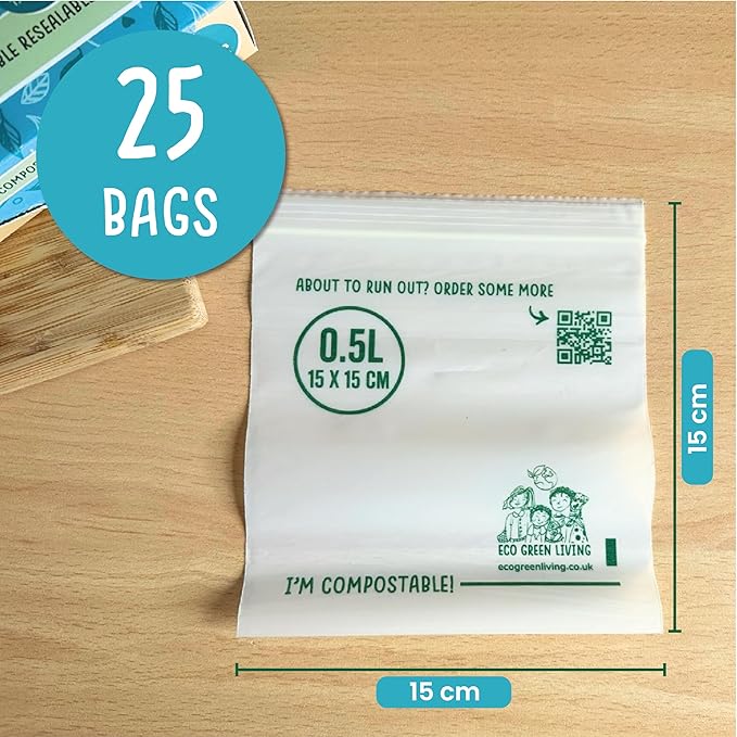 Compostable Resealable Zip lock Bags Small | 0.5 Litre (75 bags) - EcoGreenLiving